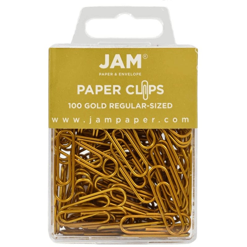 JAM Paper مشابك ورق ملونة من JAM PAPER - قياسي 1 بوصة - مشابك ورق ذهبية - 100/عبوة - Image 1